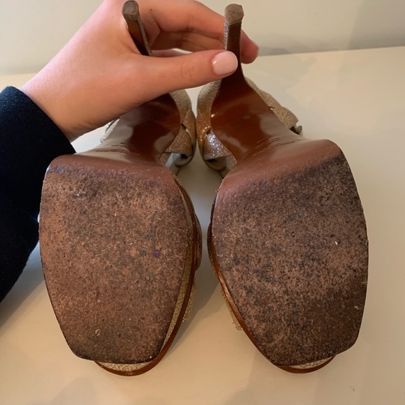 SAINT LAURENT Metallic Gold Tribute Heels Sandal - Picture 8 of 8